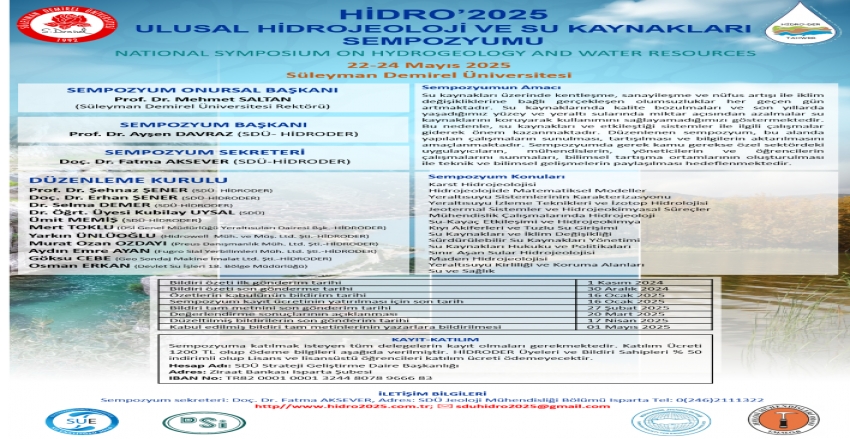 HİDRO’2025‐ULUSAL HİDROJEOLOJİ VE SU KAYNAKLARI SEMPOZYUMU